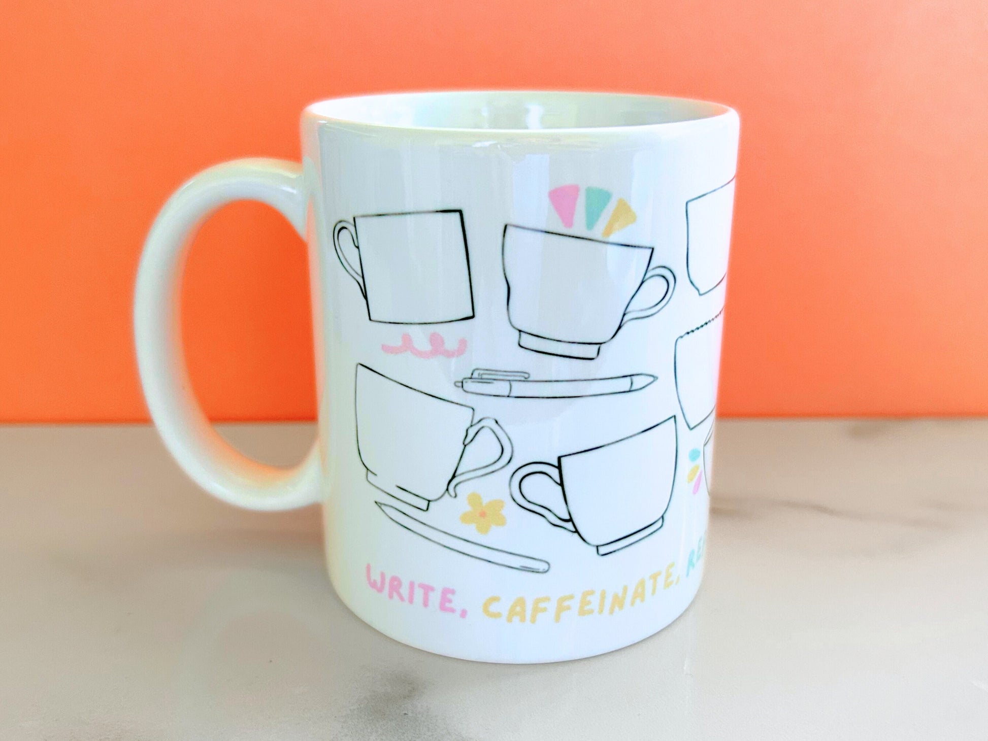 Write, Caffeinate, Repeat Pastel Mug | Writer Mug | Gifts for Writers | Writer Coffee Mug