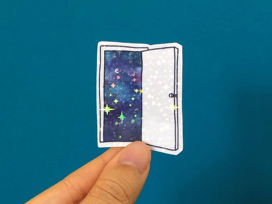 Galaxy Door Sticker | Holographic Sticker | Space Laptop Decal