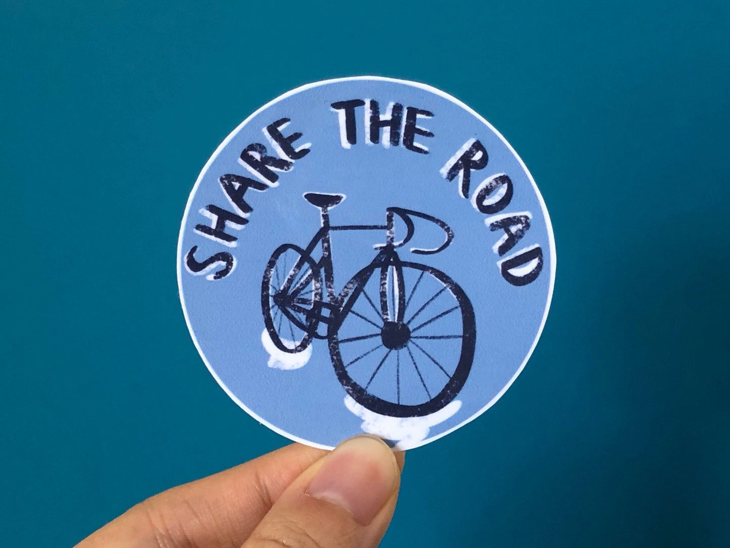 Share The Road Blue Sticker | Cyclist Laptop Decal | Bicycle Bumper Sticker