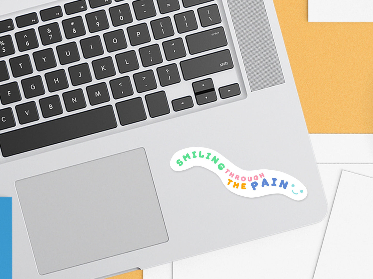 Smiling Through The Pain Sticker | Sad Millennial Gifts | Funny Laptop Decals | Aesthetic Sticker