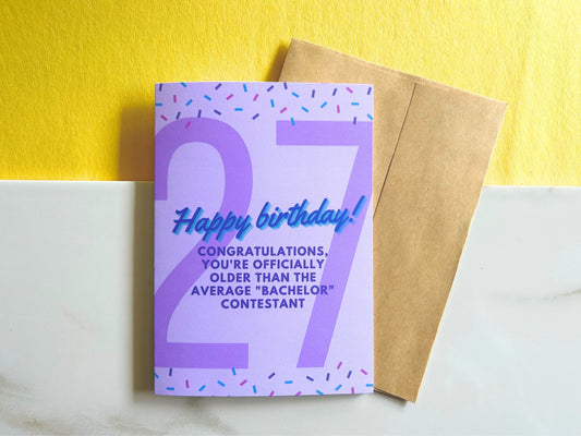 27th Birthday Card | Funny Birthday Card | 27 Birthday Gift | 27 Birthday The Bachelor Card
