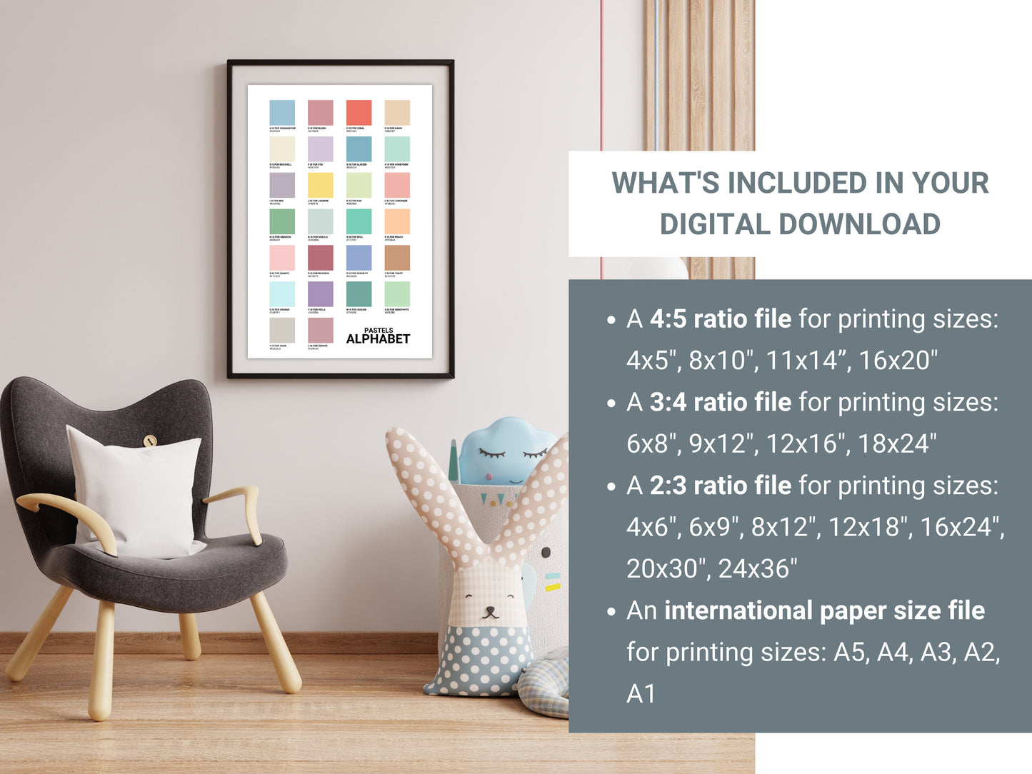 Pastel Colors Alphabet Print | Pantone Print | Boho Nursery Wall Art | Playroom Decor | Aesthetic Nursery Print | Alphabet Print Download