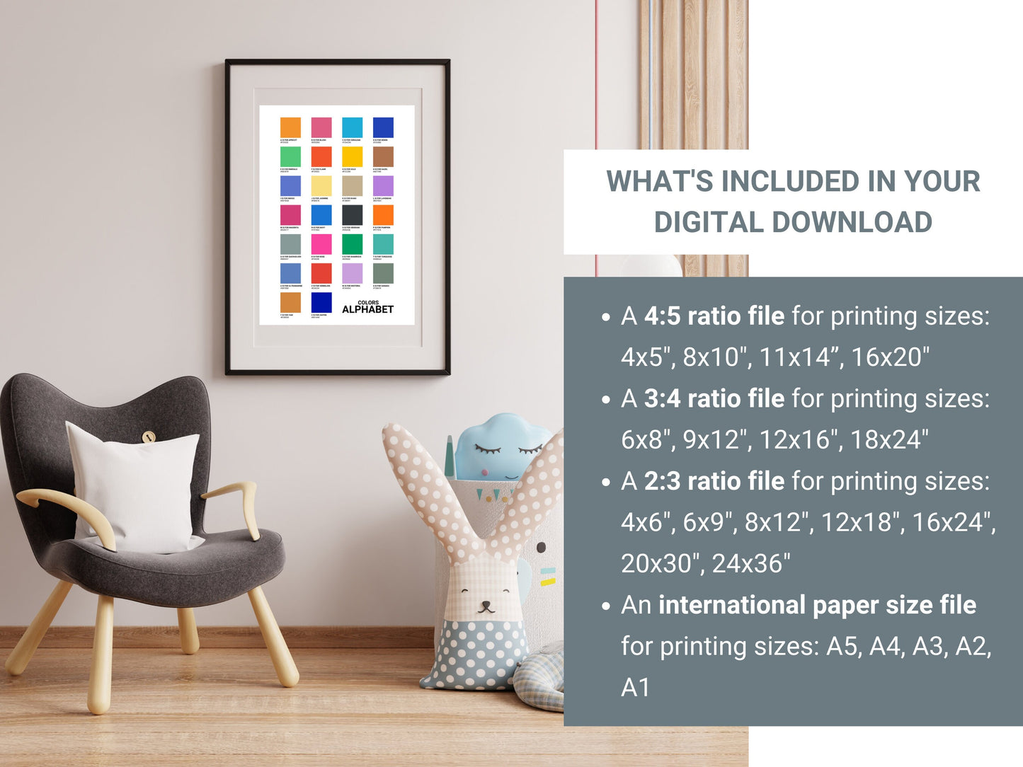 Colors Alphabet Print | Pantone Print | Aesthetic Nursery Wall Art | Playroom Decor | Aesthetic Nursery Print | Alphabet Print Download