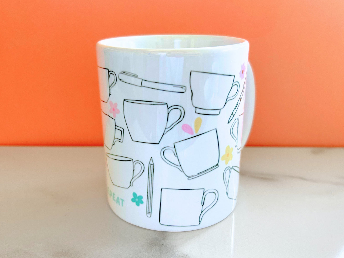 Write, Caffeinate, Repeat Pastel Mug | Writer Mug | Gifts for Writers | Writer Coffee Mug